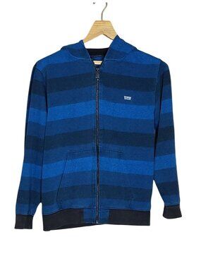 Vans Y2K Blue & Black Striped Full Zip Boys Hoodie Jacket XL